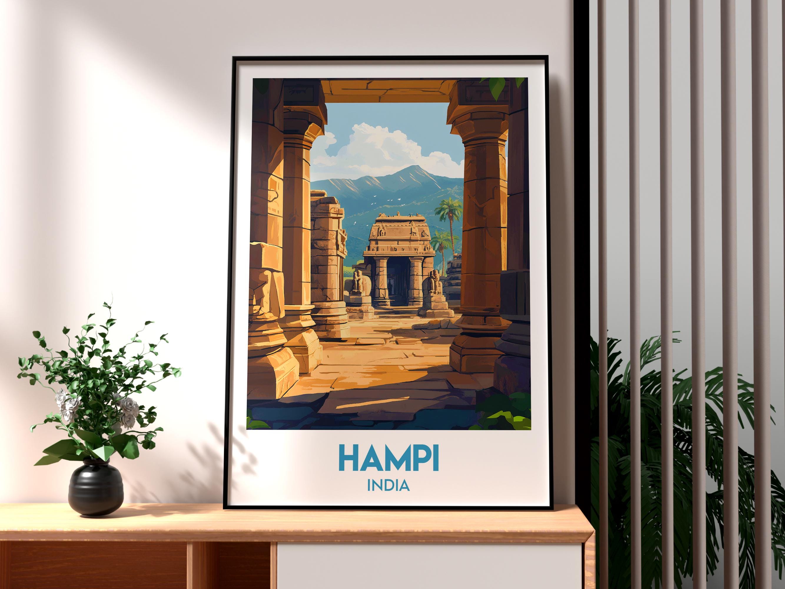 Hampi Travel Print - India Wall Art - India Art - Hampi Poster - Virupaksha Temple Poster - India Print - Gift for Traveller - Hampi Art