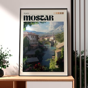 Mostar Print - Bosnia and Herzegovina Wall Art - Mostar Poster - Neretva River - Stari Most Bridge - Bosnia Poster - Mostar Wall Art Europe
