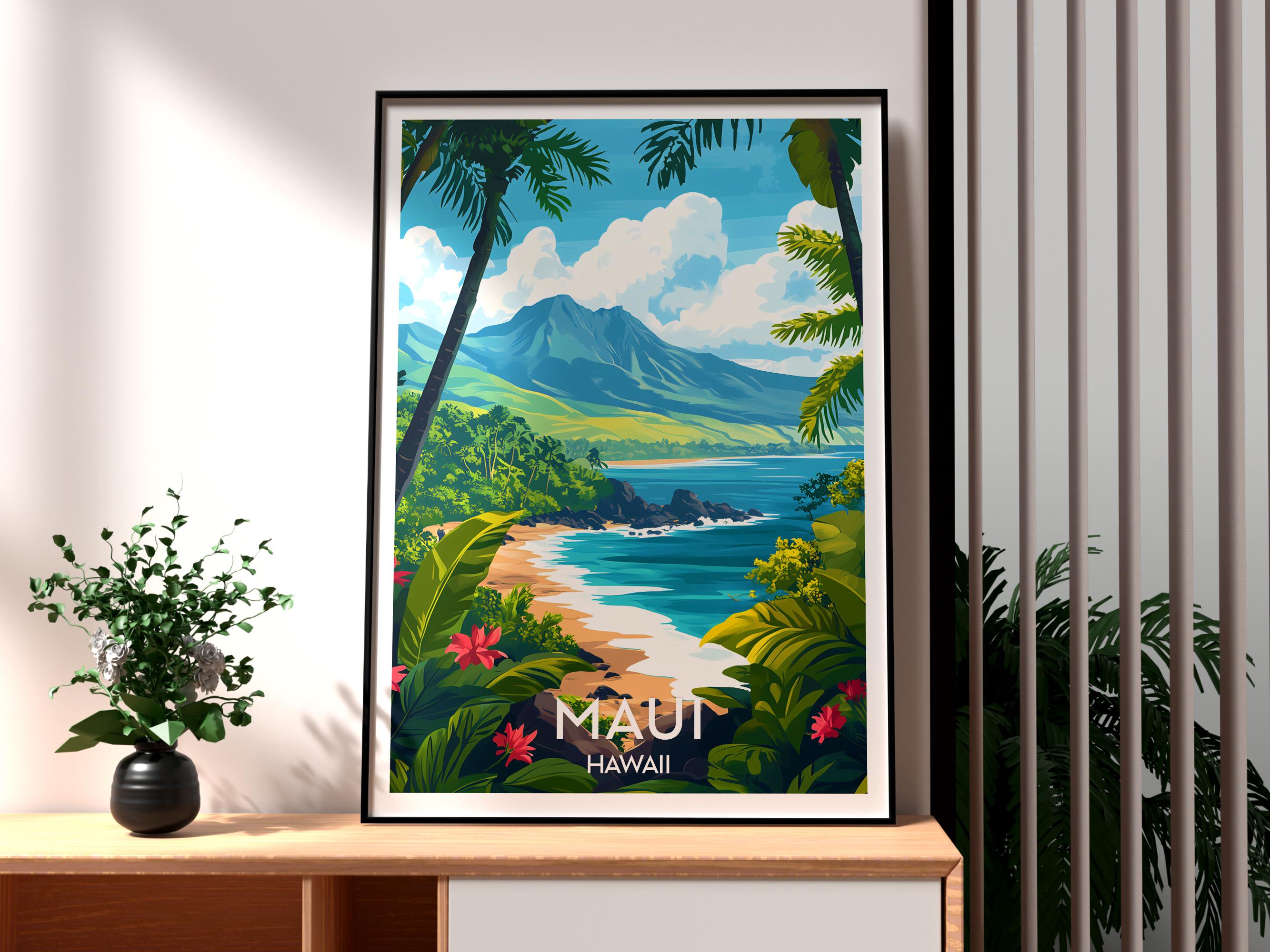 マウイ島ハワイ旅行ポスター：火山と山の壁アート - Etsy 日本