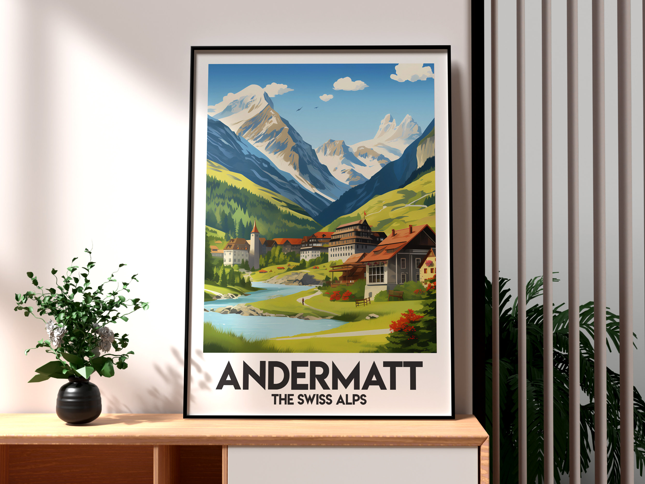アンデルマット スイス アルプス ポスター: モダン トラベル プリント