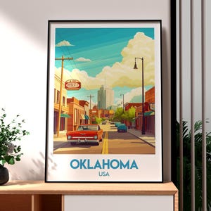 Arte mural de Oklahoma - Impresión de Oklahoma - Póster del estado de Oklahoma - Arte mural de EE. UU. - Regalo para viajeros - Impresión de viaje a EE. UU. - Póster de Tulsa, Oklahoma