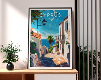 Cartaz de viagem de Chipre: Kato Paphos e impressão artística da antiga Kourion