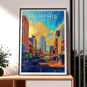 Impresión de Memphis - Arte mural de Tennessee - Póster de un estado de EE. UU. - Póster de música country - Impresión de viajes por EE. UU. - Impresión de la ciudad de Memphis - Póster de Tennessee