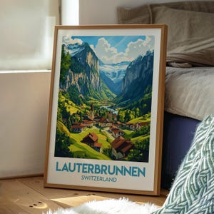 Lauterbrunnen Poster - Swiss Alps Print - Lauterbrunnen Wall Art - Switzerland Poster - Swiss Skiing Poster - Switzerland Wall Art - Valley