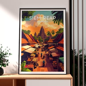 Siem Reap Print - Cambodia Wall Art - Cambodia Poster - Siem Reap Wall Art - SE Asia Travel Poster - Angkor Wat Temple Print - Cambodia Art