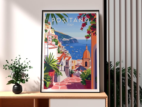 ポジターノ イタリア プリント：アマルフィ海岸旅行ポスター - Etsy 日本