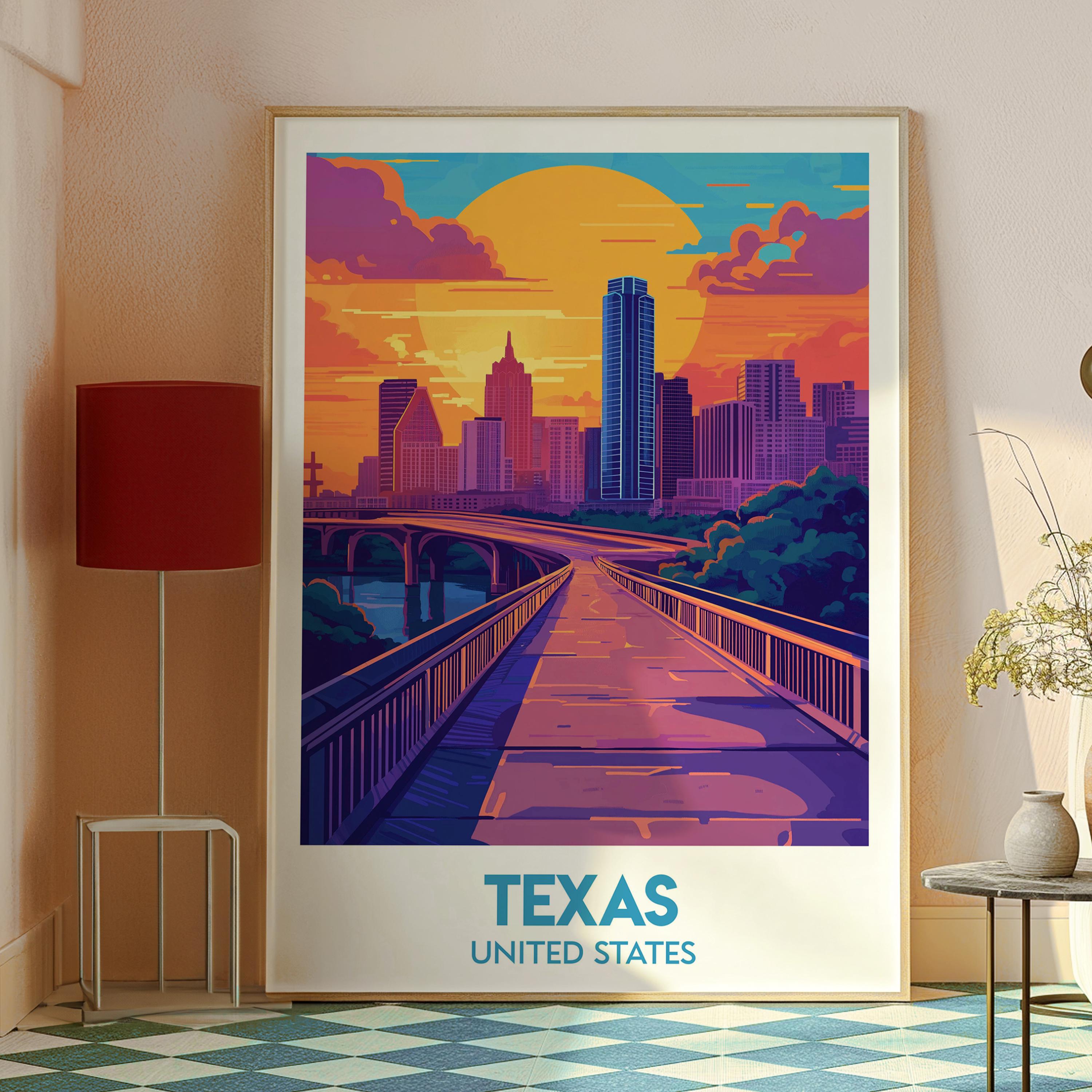 Texas Travel Poster: Modern US State Art Print - Etsy