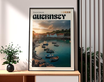 Guernsey Travel Poster: Cobo Bay Print, Channel Islands Wall Art