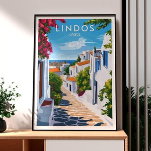 Lindos Print - Greece Wall Art - Rhodes Island Poster - Travel Wall Art - Greek Art - Lindos Greece Poster - Rhodes Coastal Art - Greek Art