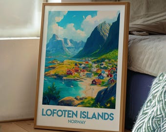Lofoten Islands Norway Print: Travel Poster, Fjords & Mountains