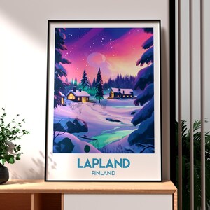 Lapland Print - Lapland Wall Art - Finland Poster - Travel Wall Art - Lapland Finland Print - Santas Grotto - Northern Lights - Finland Art