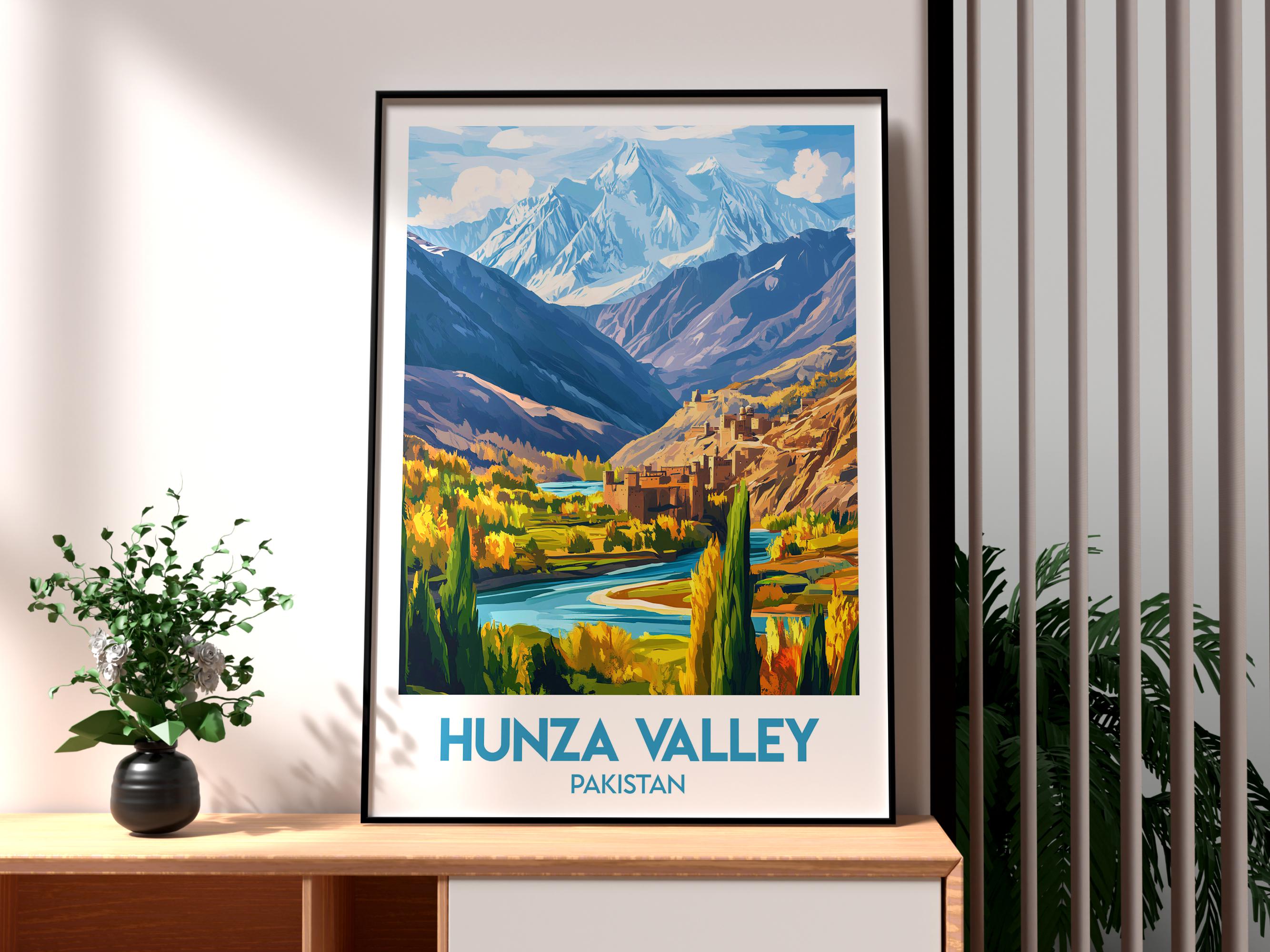 Hunza Valley Pakistan Travel Poster: Mountain Landscape Art Print