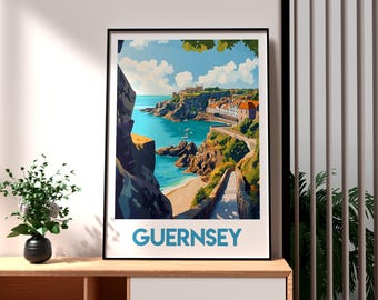 Guernsey Travel Poster: Cobo Bay, Channel Islands Art Print