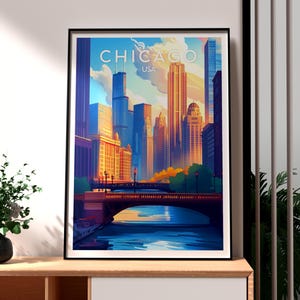Impresión de Chicago - Arte mural de Chicago, Illinois - Póster del estado de EE. UU. - Arte mural de EE. UU. - Regalo para viajeros - Impresión de viaje a EE. UU. - Arte mural de la ciudad de Chicago