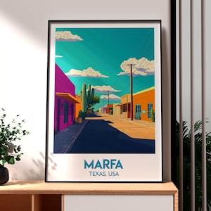 Impresión de Marfa - Arte mural de Texas - Póster del estado de EE. UU. - Arte mural de EE. UU. - Regalo para viajeros - Impresión de viajes a EE. UU. - Póster de Marfa, Texas - Arte de Marfa, Texas