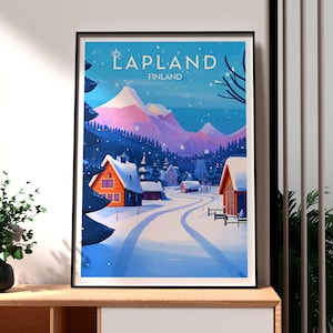 Lapland Print - Lapland Wall Art - Finland Poster - Travel Wall Art - Lapland Finland Print - Santas Grotto - Northern Lights - Finland Art