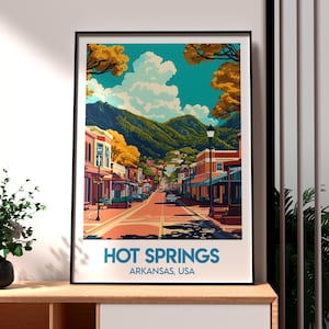 Impresión de aguas termales - Arte mural de Arkansas - Póster del estado de EE. UU. - Póster de aguas termales de Arkansas - Impresión de viaje a EE. UU. - Impresión de Little Rock - Arte mural de EE. UU.