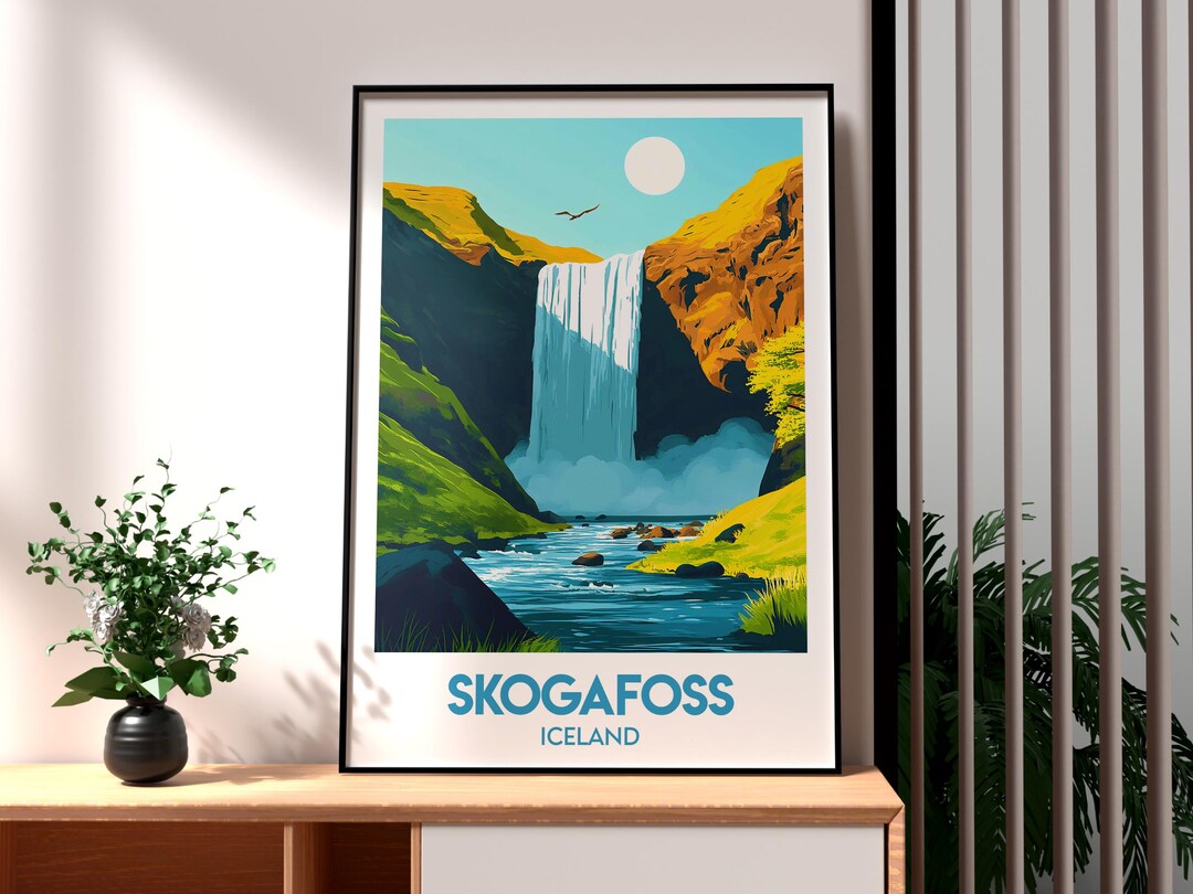 Skogafoss Iceland Print - Modern Travel Art Poster - Etsy