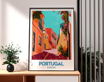 Plakat podróżniczy z Portugalii: Kolorowy wydruk artystyczny z ulic miasta