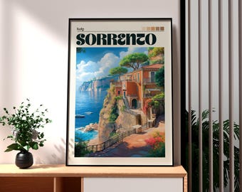 Impressão de Sorrento, Itália: Pôster de viagem da costa de Nápoles e Amalfi