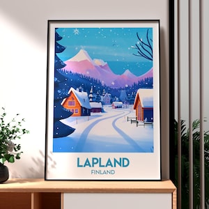 Lapland Print - Lapland Wall Art - Finland Poster - Travel Wall Art - Lapland Finland Print - Santas Grotto - Northern Lights - Finland Art