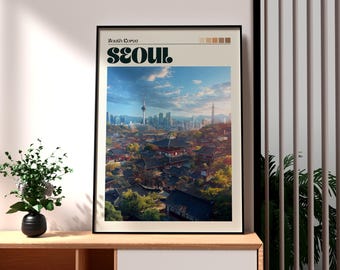 ソウルの街並みポスター：韓国旅行アートプリント - Etsy 日本