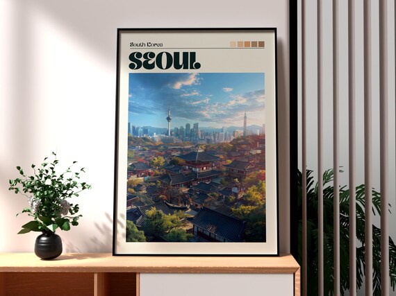 ソウルの街並みポスター：韓国旅行アートプリント - Etsy 日本