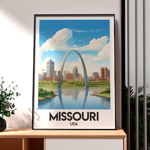 Impresión de Misuri - Arte mural de Gateway Arch - Póster del estado de Misuri - Arte mural de EE. UU. - Regalo para viajeros - Impresión de viaje a EE. UU. - Arte mural de San Luis
