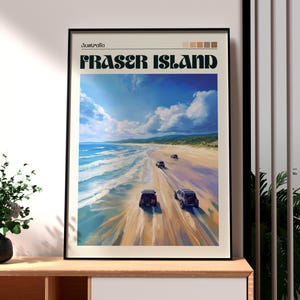 Fraser Island Print - K&#39;Gari Island Wall Art -  Australia Travel Poster - Travel Wall Art - Australia Coast Poster - Fraser Island Art Jeeps