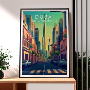Impresión de Dubái - Arte mural de Dubái - Póster de los Emiratos Árabes Unidos - Póster de los Emiratos Árabes Unidos - Arte mural de Oriente Medio - Arte de viaje a Dubái - Póster de los rascacielos de Dubái