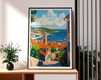 Impresión artística de Hvar, Croacia: Póster de viaje por la isla