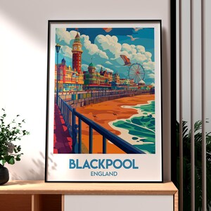 Impresión de viaje de Blackpool - Arte mural de la playa de Blackpool - Póster de Blackpool Pleasure Beach - Arte mural de la ciudad del Reino Unido - Póster de la ciudad del Reino Unido - Playa de Blackpool