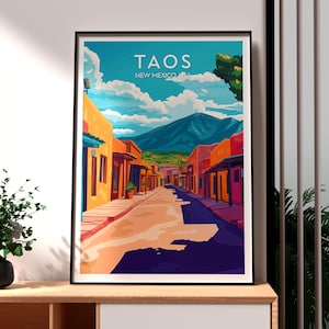 Impresión de Taos - Arte mural de Nuevo México - Póster del estado de Nuevo México - Arte mural de EE. UU. - Regalo para viajeros - Impresión de viajes a EE. UU. - Arte mural de Santa Fe