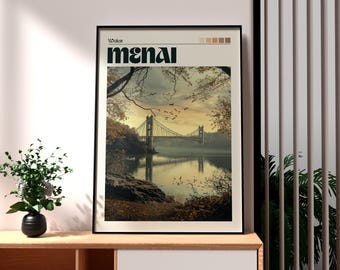 Menai Suspension Bridge Print: Wales Travel Poster