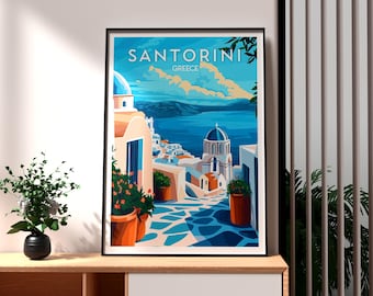 Santorini Greece Art Print: Travel Poster, White Buildings