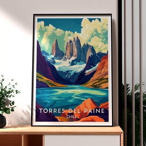 Impresión de Torres del Paine - Arte mural de las montañas de la Patagonia - Póster del Parque Nacional Torres del Paine - Póster de viaje a Chile - Arte natural de la Patagonia