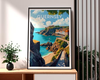 Guernsey Travel Poster: Cobo Bay, Channel Islands Art Print