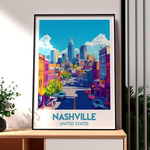 Impression de Nashville - Art mural Tennessee - affiche de l'État américain - affiche de musique country - impression de voyage aux États-Unis - impression de la ville de Nashville - affiche du Tennessee