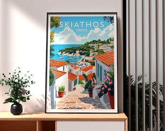 Skiathos Island Print: Greece Travel Poster, Coastal Wall Art