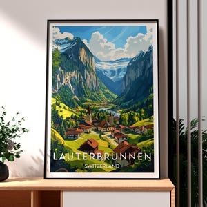 Lauterbrunnen Poster - Swiss Alps Print - Lauterbrunnen Wall Art - Switzerland Poster - Swiss Skiing Poster - Switzerland Wall Art - Valley