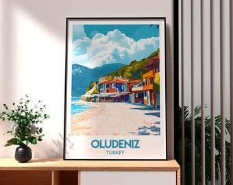 Oludeniz Turkey Travel Poster: Beach Wall Art Print