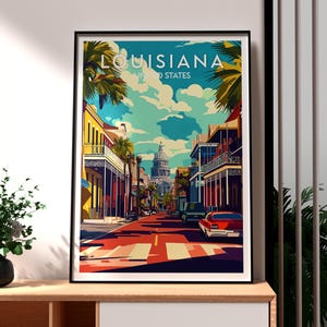 Impresión de Luisiana - Arte mural de Nueva Orleans - Póster del estado de Luisiana - Arte mural de EE. UU. - Regalo para viajeros - Impresión de viaje a EE. UU. - Barrio Francés