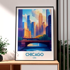 Impresión de Chicago - Arte mural de Chicago, Illinois - Póster del estado de EE. UU. - Arte mural de EE. UU. - Regalo para viajeros - Impresión de viaje a EE. UU. - Arte mural de la ciudad de Chicago