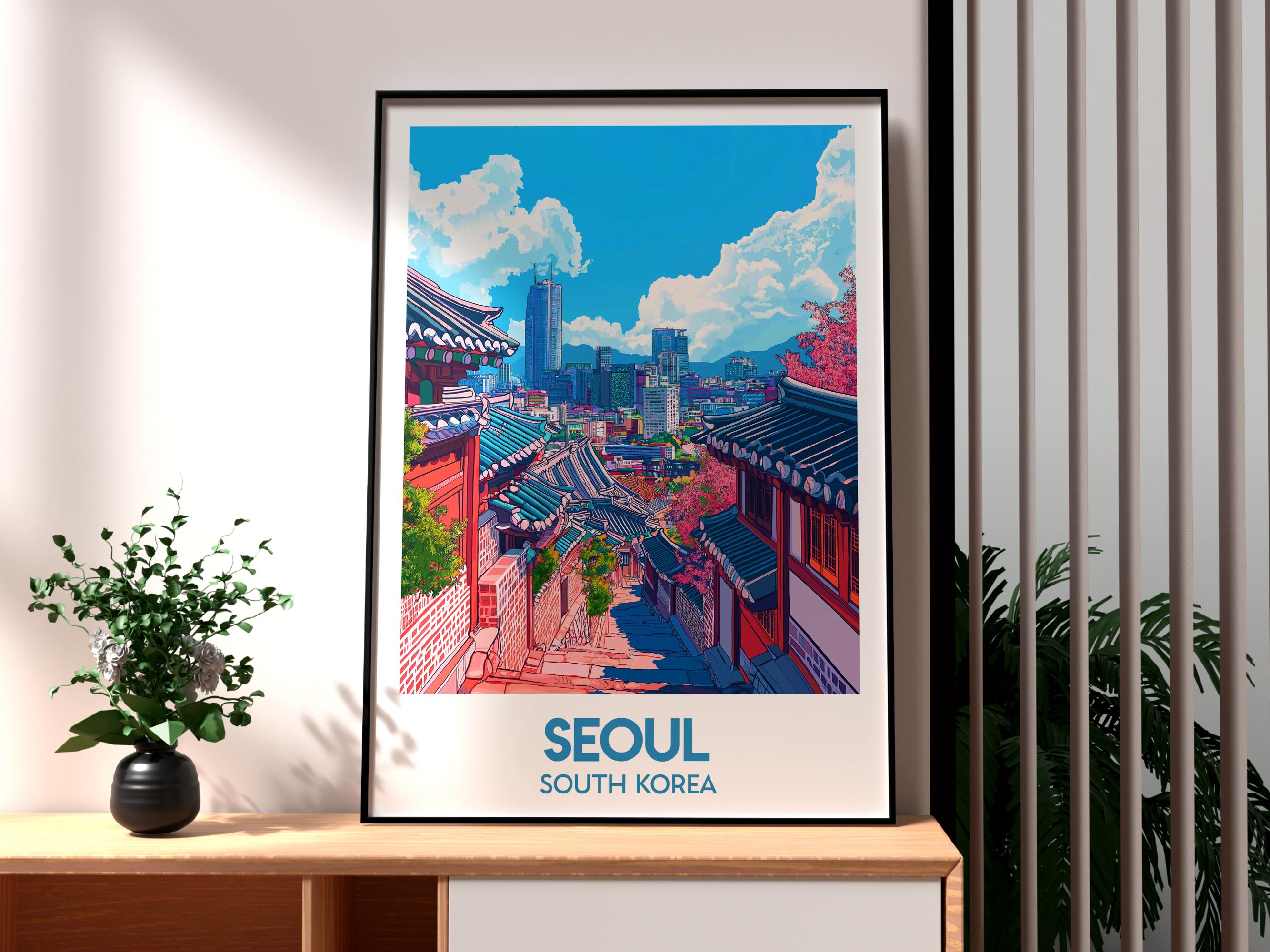 ソウルの街並みアートプリント：韓国旅行ポスター - Etsy 日本