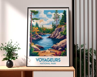 Wydruk artystyczny Parku Narodowego Voyageurs: plakat podróżniczy do Minnesoty