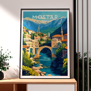 Mostar Print - Bosnia and Herzegovina Wall Art - Mostar Poster - Neretva River - Stari Most Bridge - Bosnia Poster - Mostar Wall Art Europe