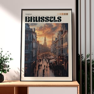 Brussels Print - Belgium Wall Art -  Brussels City Poster - Travel Wall Art - European City Poster - Brussels Grand Palace Poster - Belgium