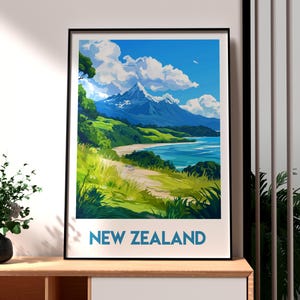 New Zealand Poster - New Zealand Travel Art - Dunedin Print - Aoraki Poster - New Zealand Poster - Mountains Wall Art - NZ Poster Nature