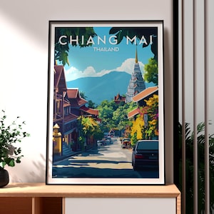 Impresión de Chiang Mai - Arte mural de Tailandia - Viajes a Chiang Mai - Arte mural de viaje - Póster de montaña de Tailandia - Mochilero - Regalo para viajeros