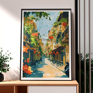 Impresión de Hanói - Arte mural de Vietnam - Póster de Hanói - Arte mural de viajes - Póster de Vietnam - Póster de mochilero - Póster de Vietnam del Norte - Barrio Antiguo